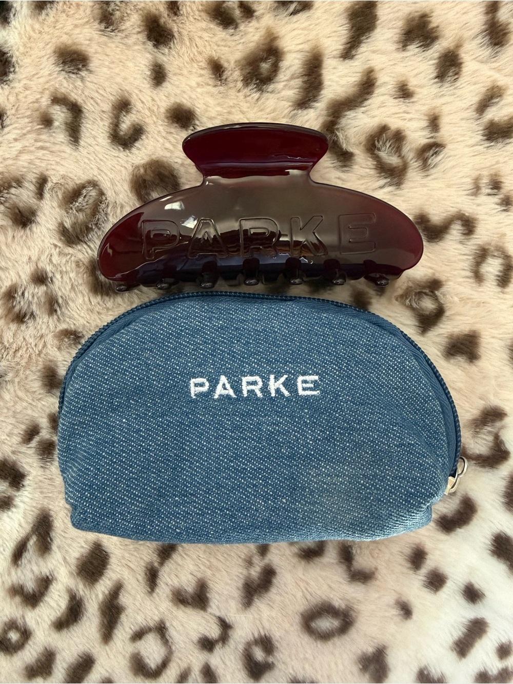 PARKE Denim Pouch with Maroon Hair Claw
